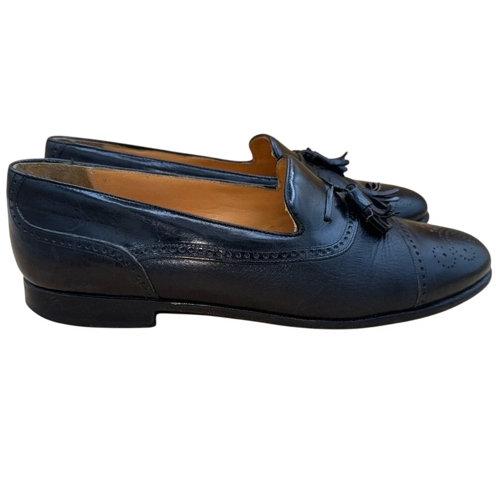 MEZLAN Havana Kiltie Tassel Black Leather Cap-toe Black Loafers, Men's 10.5, EUC